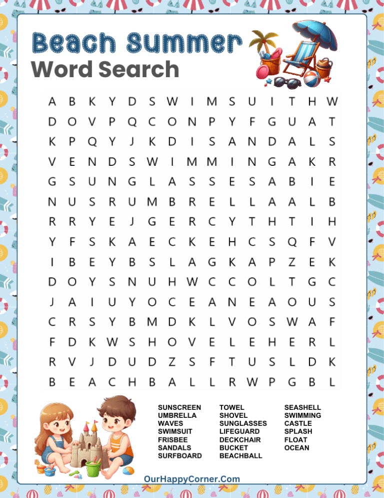 Summer Word Search Puzzles Free Printable - Our Happy Corner