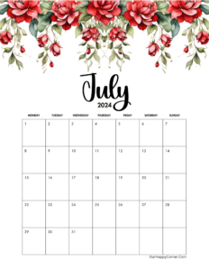 July 2024 Calendar Free Printables - Our Happy Corner