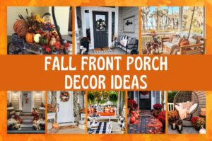 Frame showcasing different fall front porch decorations