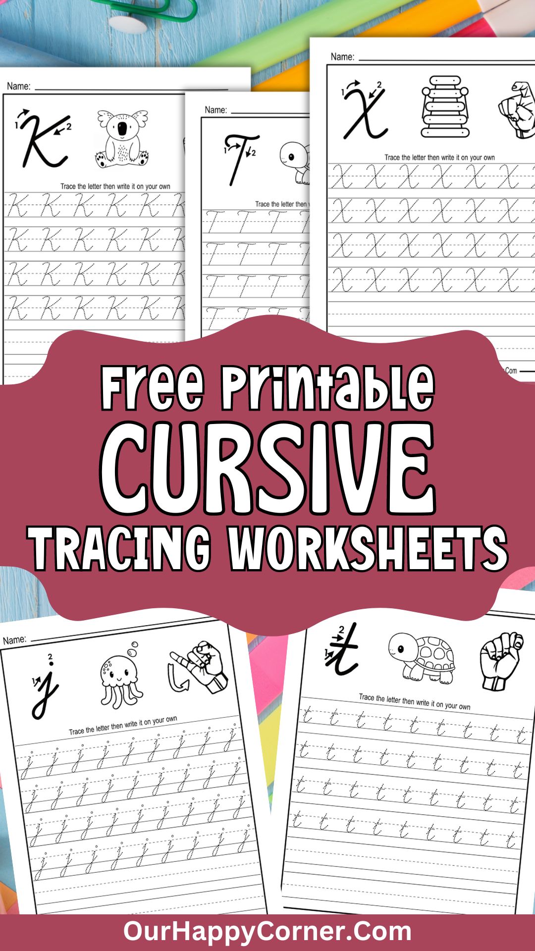 Free Cursive Alphabet Tracing Worksheets - Our Happy Corner