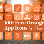 Orange App Icons for iPhone and Tablets over an autumn background