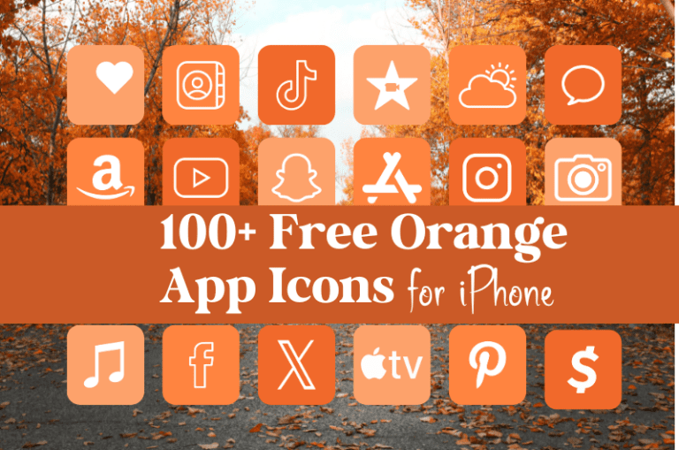 Orange App Icons for iPhone and Tablets over an autumn background