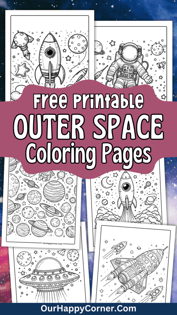 Outer space coloring pages of rockets, astronauts and space