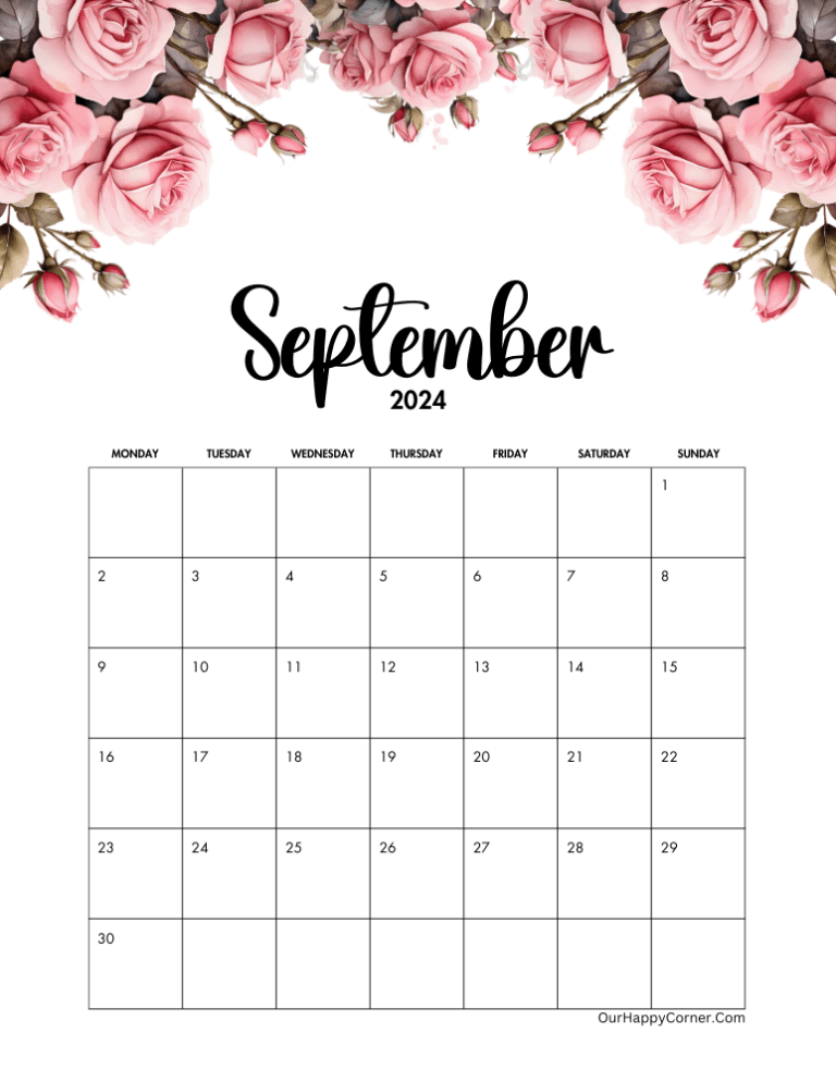 September 2024 Calendar Free Printables - Our Happy Corner