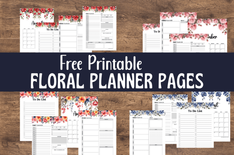 Free printable floral planner pages, including daily, weekly, to-do lists, and monthly calendars.