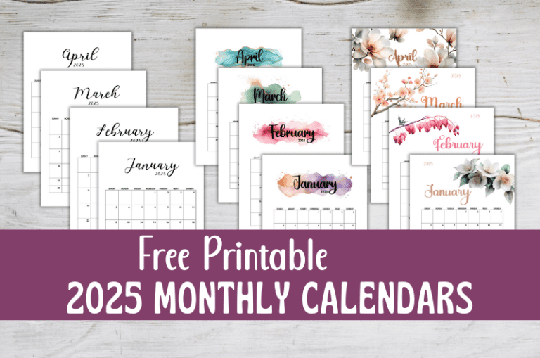 2025 Monthly Calendar Printable