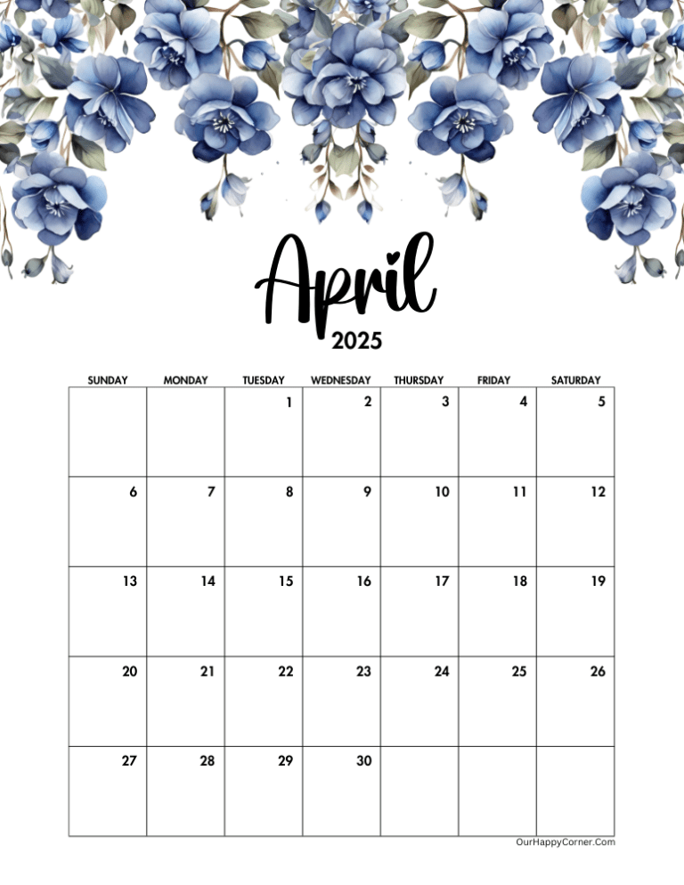 Free Printable April 2025 Calendar - Our Happy Corner