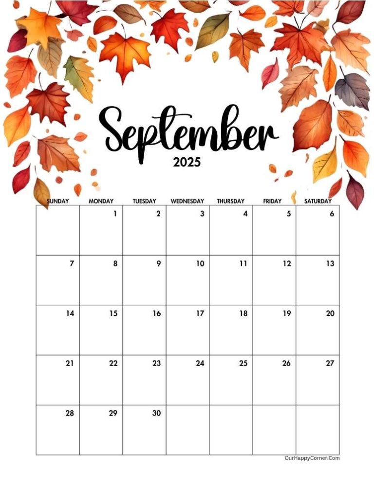 Free printable september 2025 calendar our happy corner