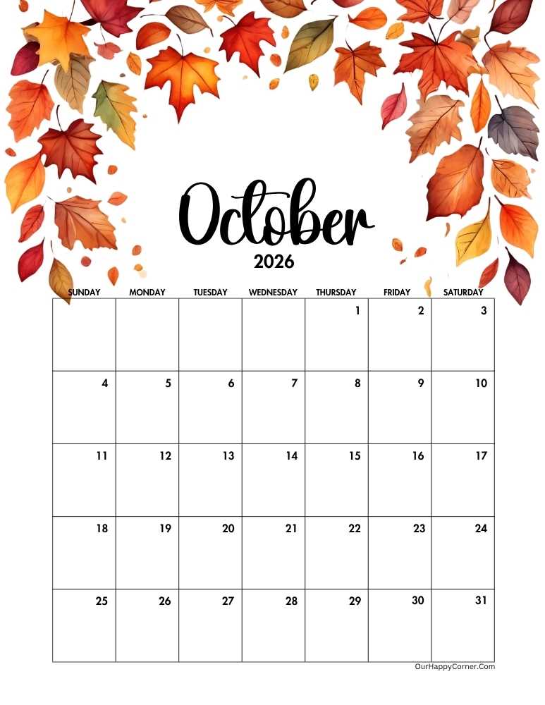 Autumn decorated calendar