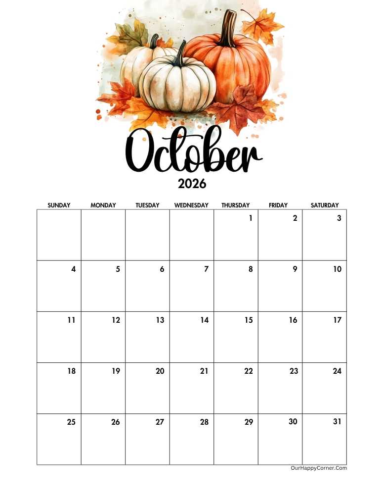 Pumpkin patch October calendar