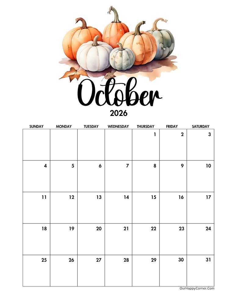 Calendar decorated with pumpkins for fall season