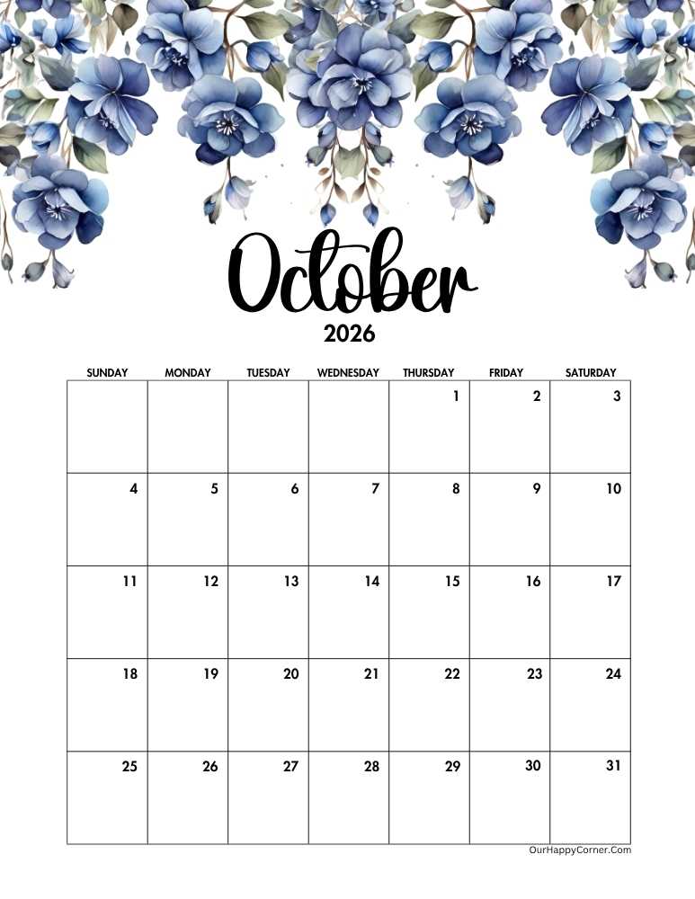 Blue floral calendar
