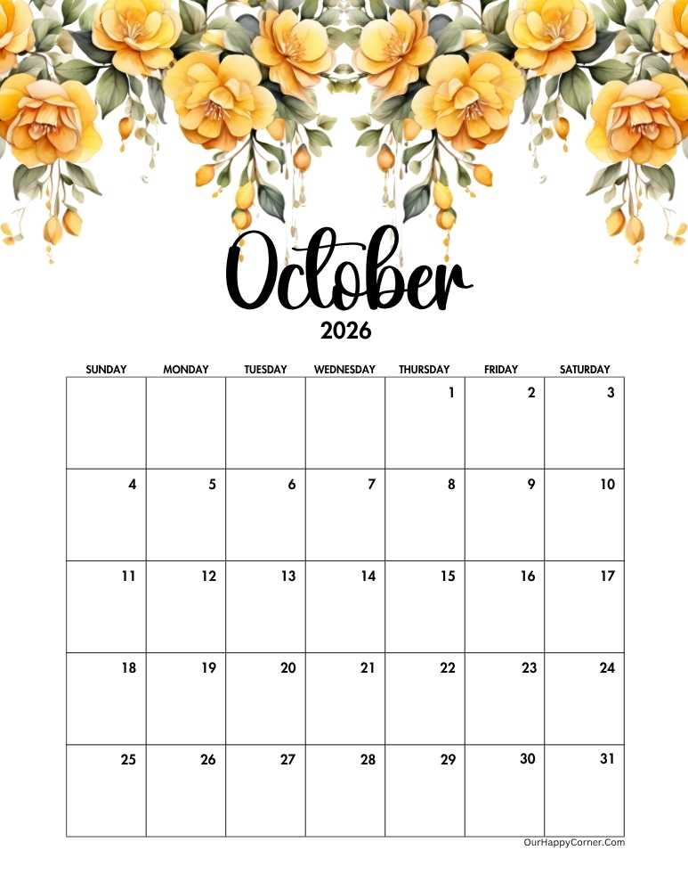 Yellow floral calendar