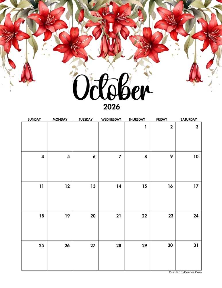 Red floral calendar