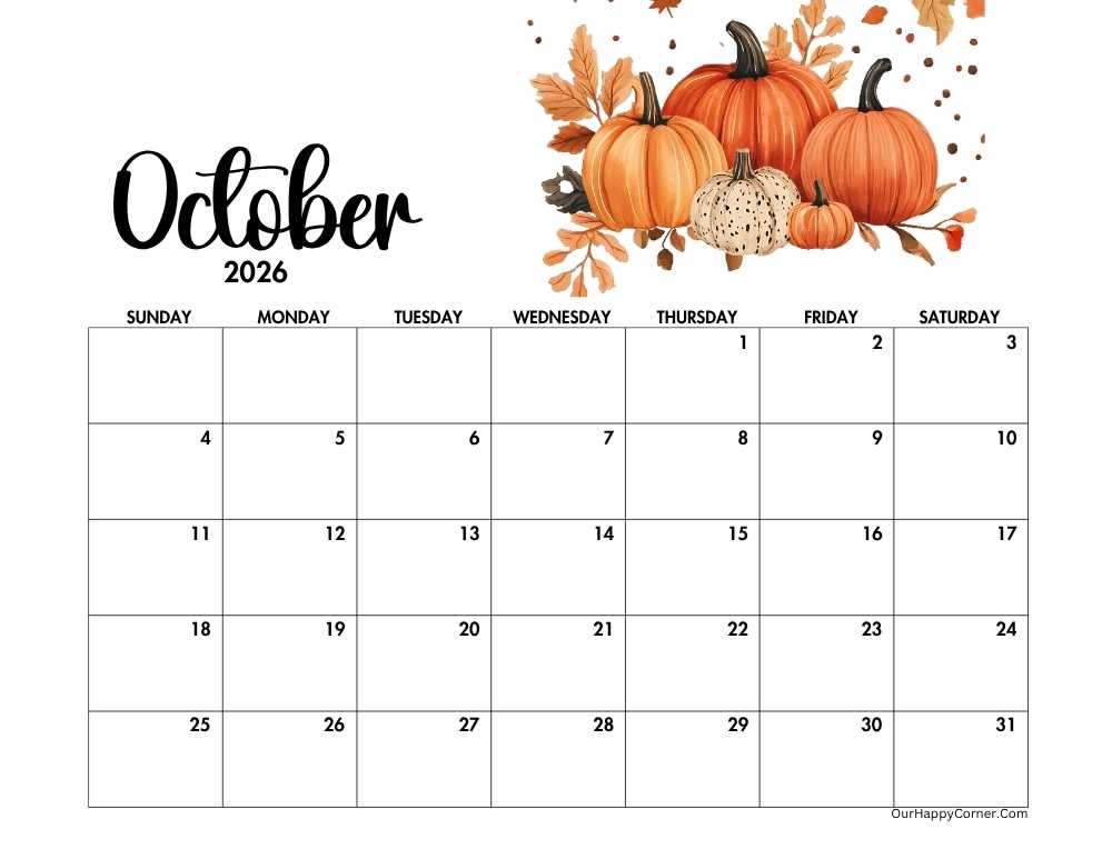 Autumn pumpkins decorated calendar
