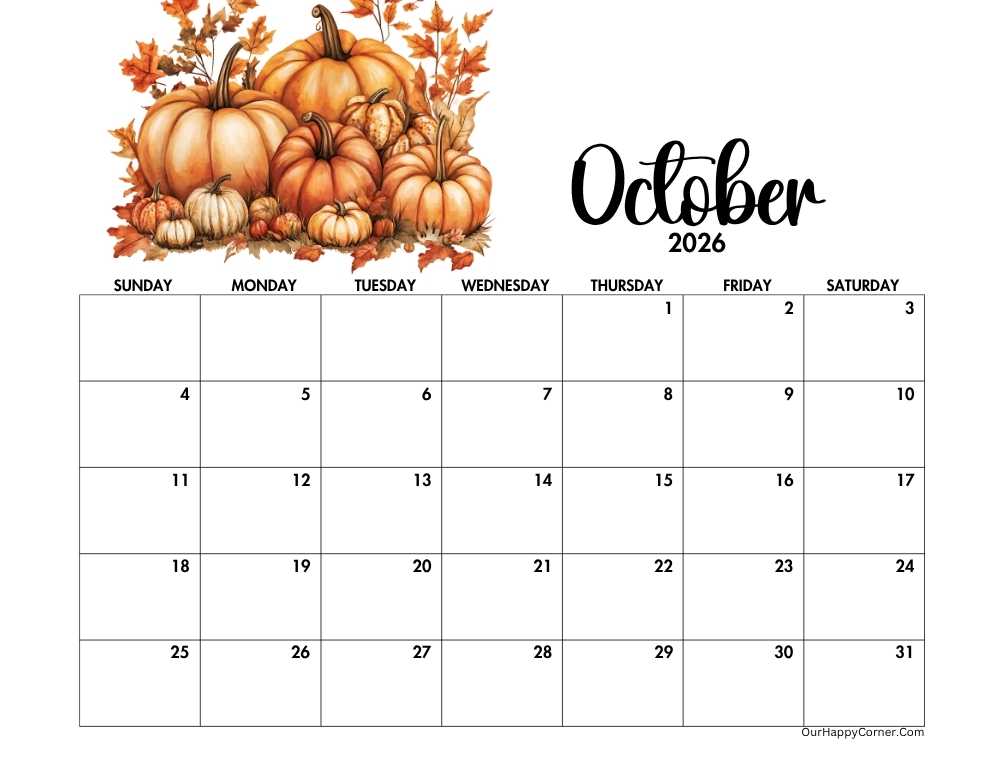 Autumn pumpkins decorated calendar