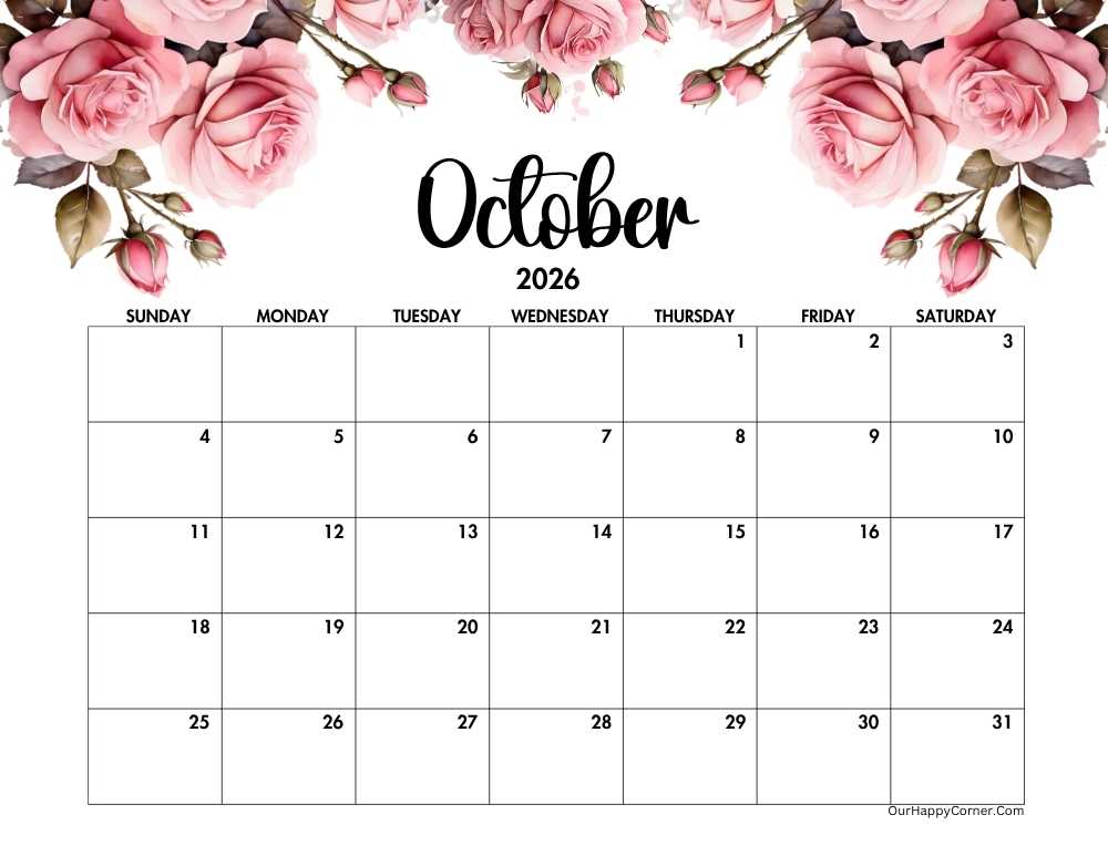 Pink roses 2026 horizontal calendar