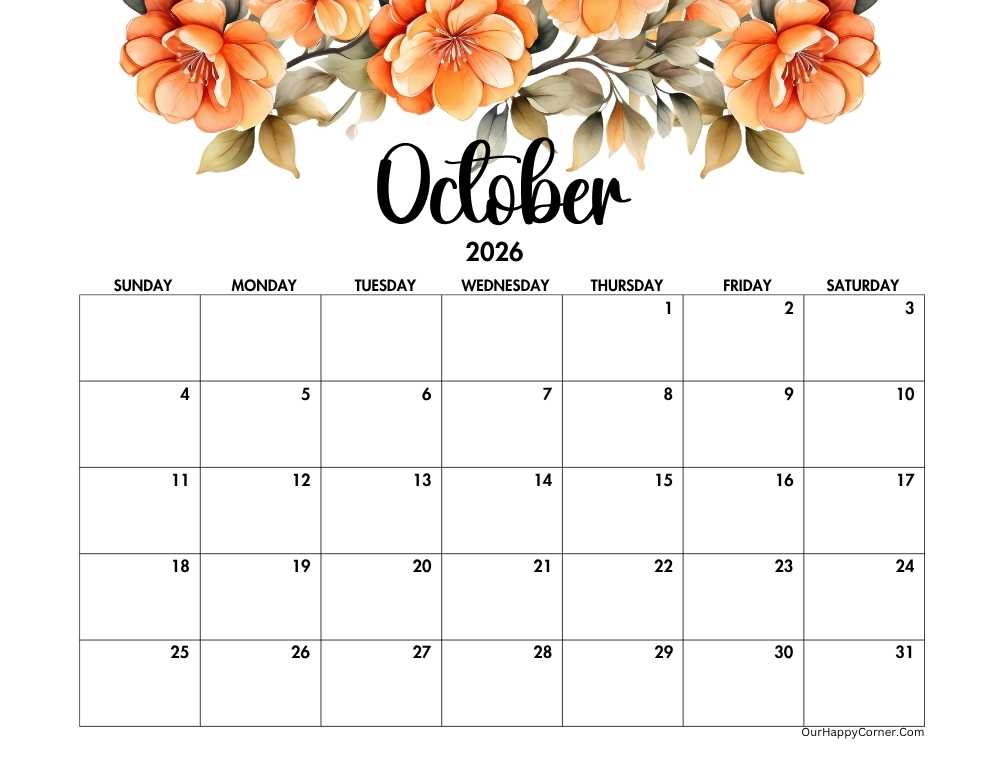 Orange floral horizontal calendar