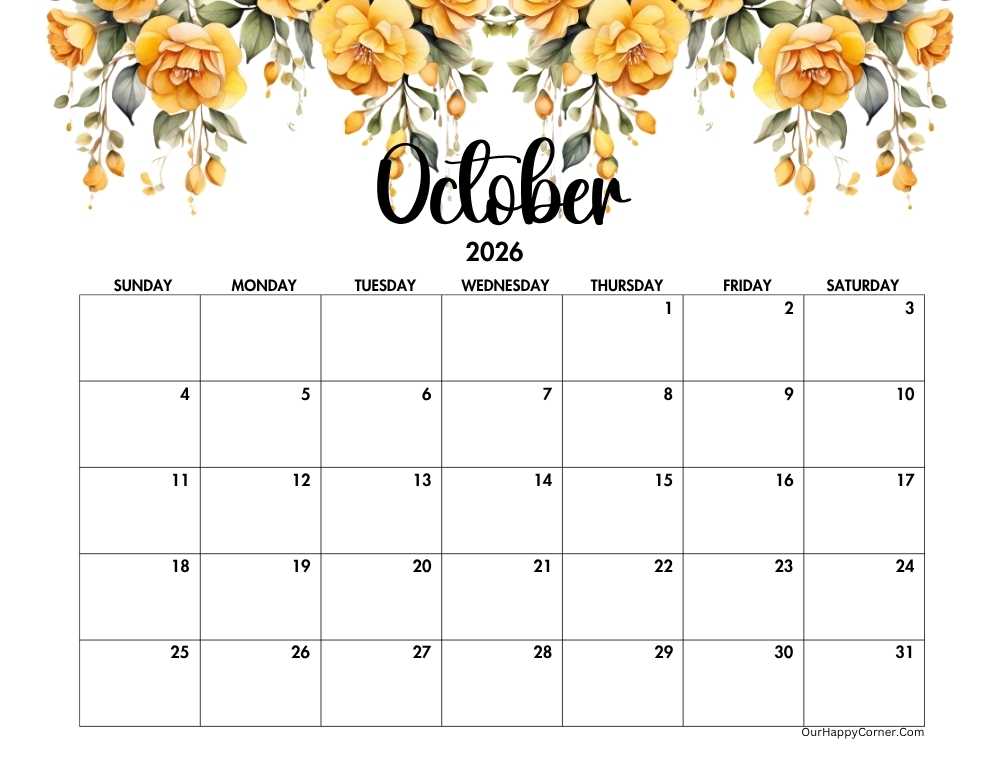 Yellow horizontal floral calendar