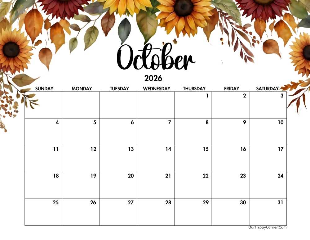 Autumn sunflower decorated calenda