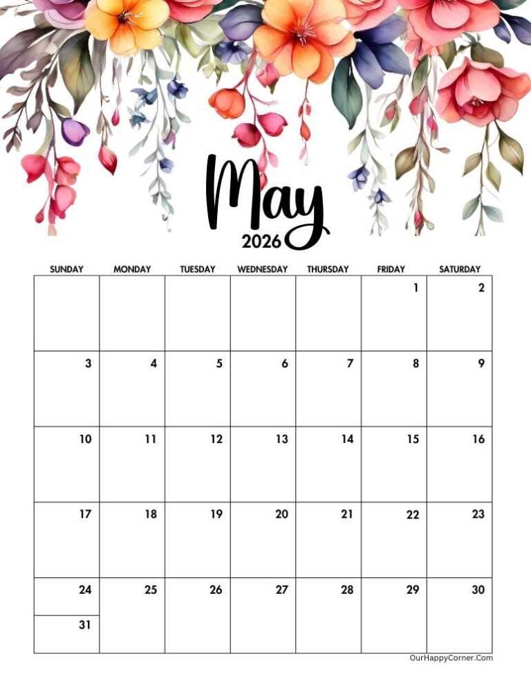 Free Printable May 2026 Calendar - Our Happy Corner