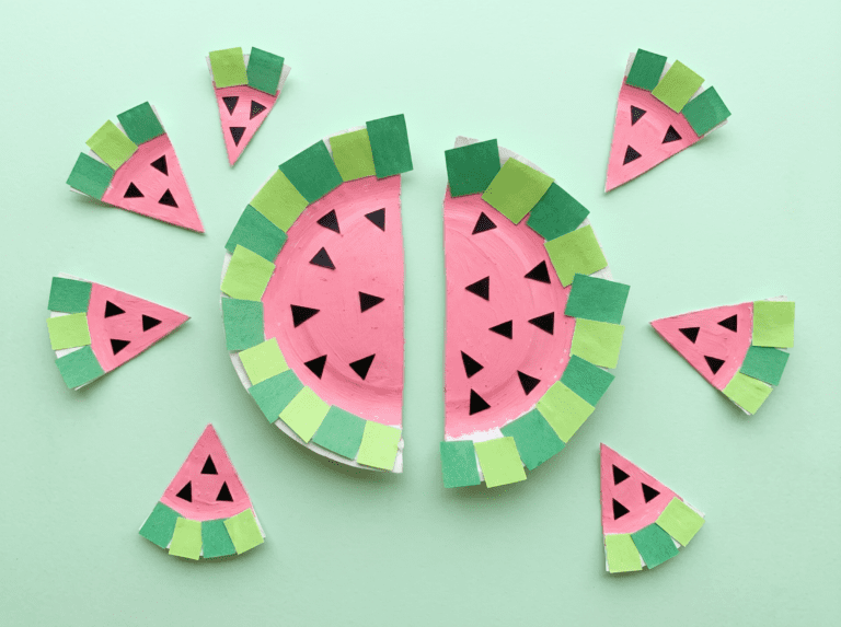 Paper plate watermelon kids craft