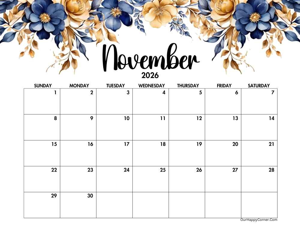 November 2026 Horizontal Calendar