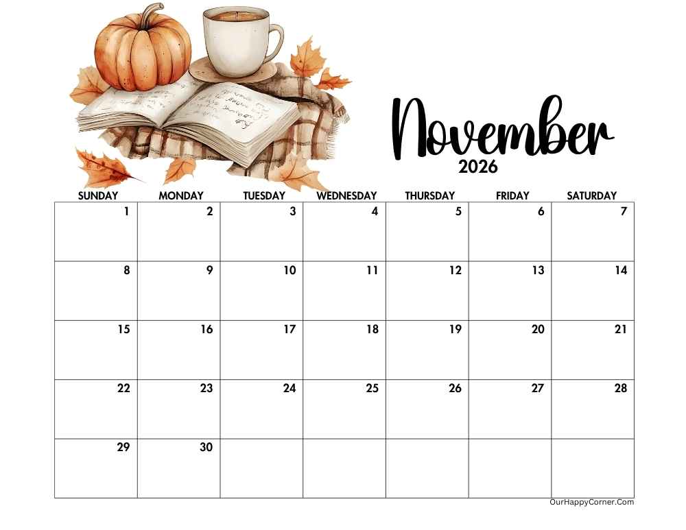 Autumn horizontal calendar printable