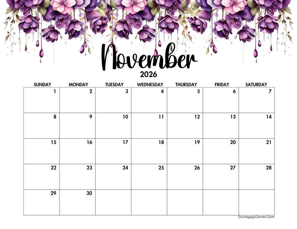 November 2026 Horizontal Calendar 