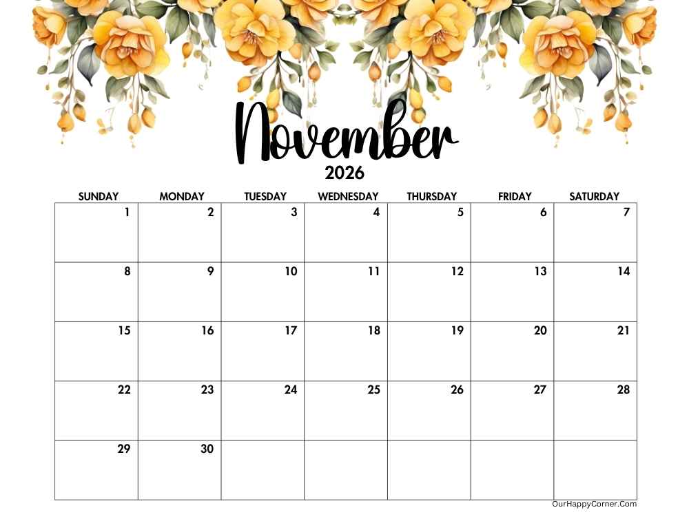 Yellow flowers calendar design