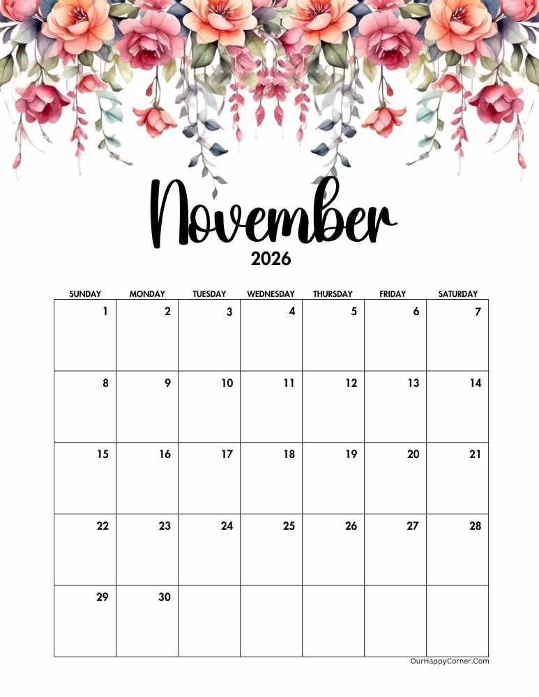 Floral November calendar