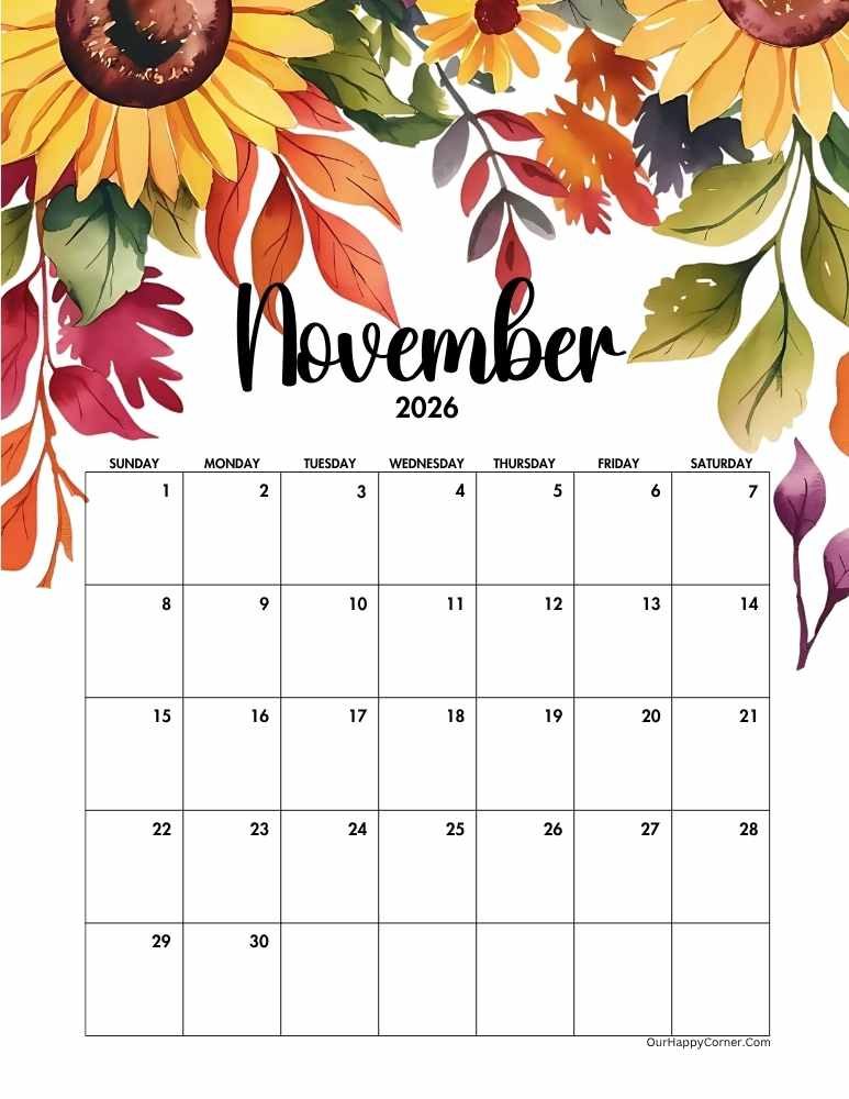 Autumn November calendar