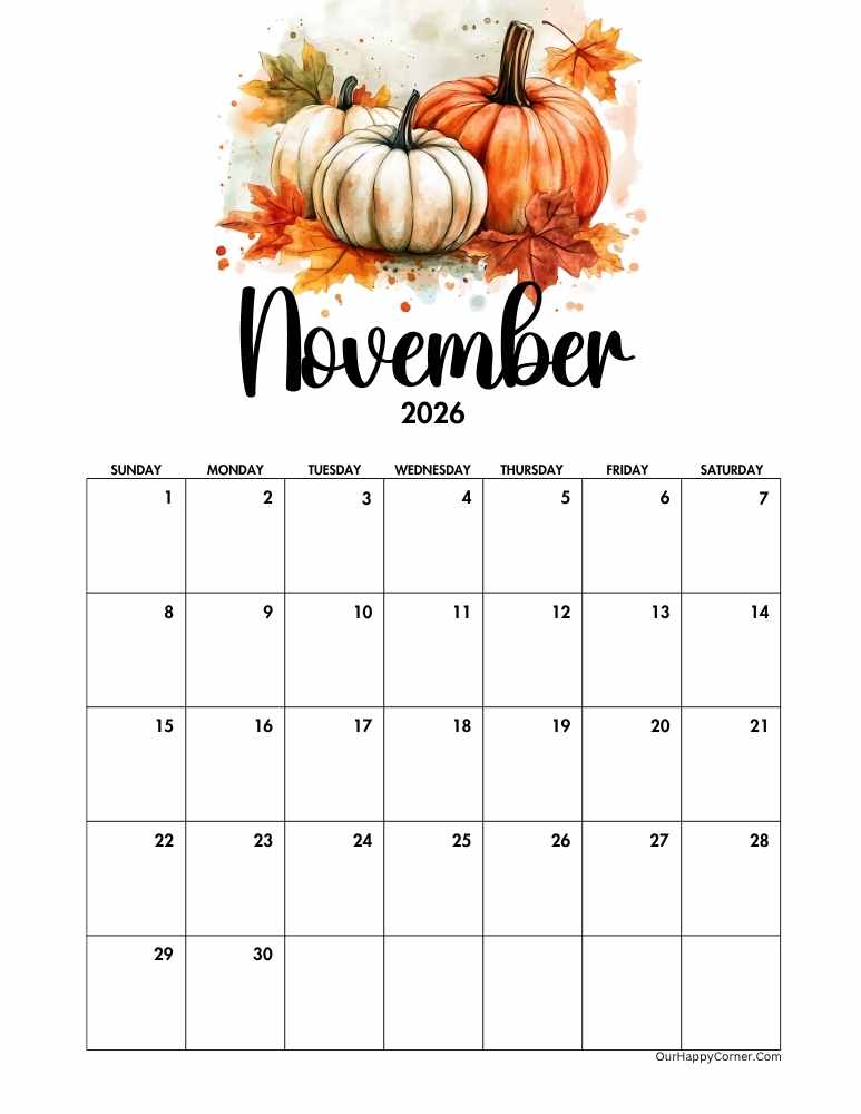 Autumn November calendar