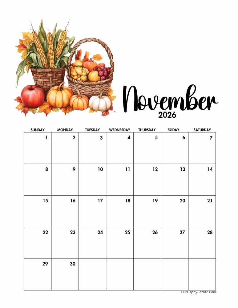 Autumn November calendar