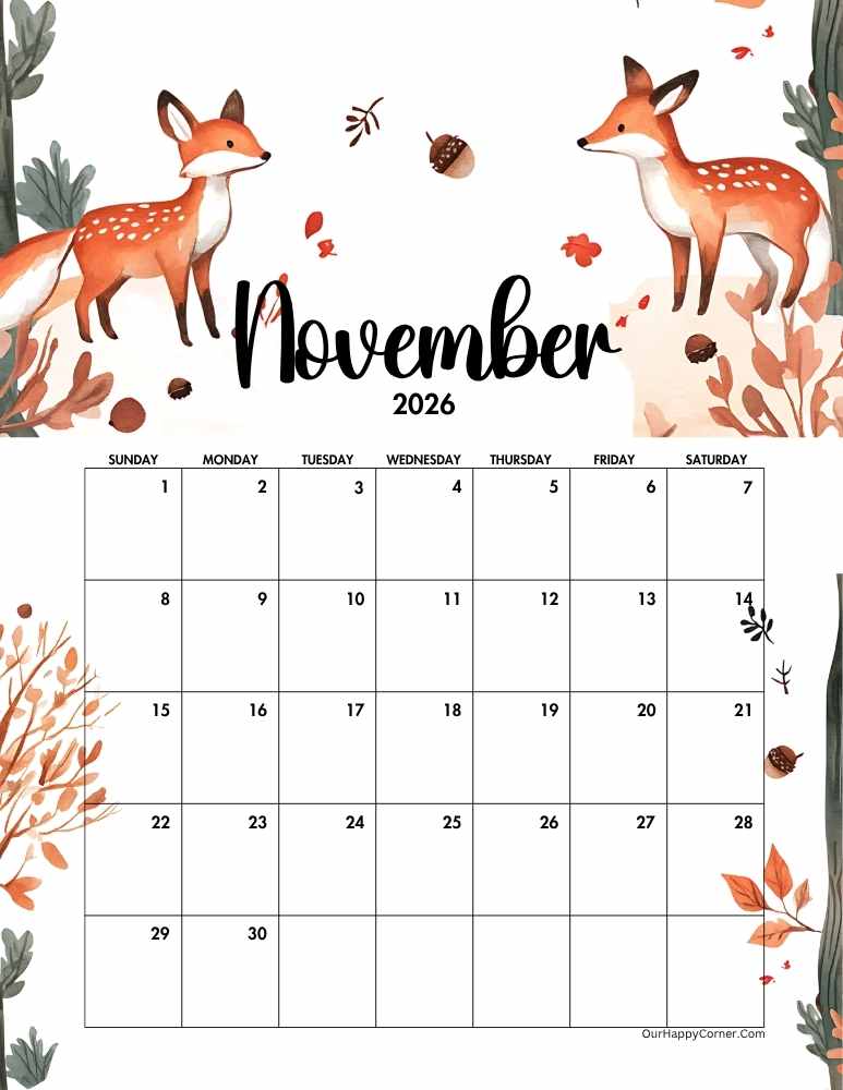 Autumn November calendar