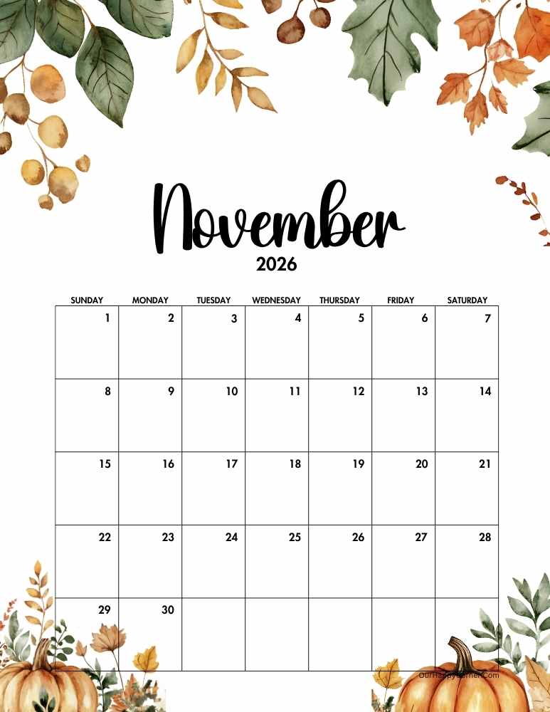 Autumn November calendar
