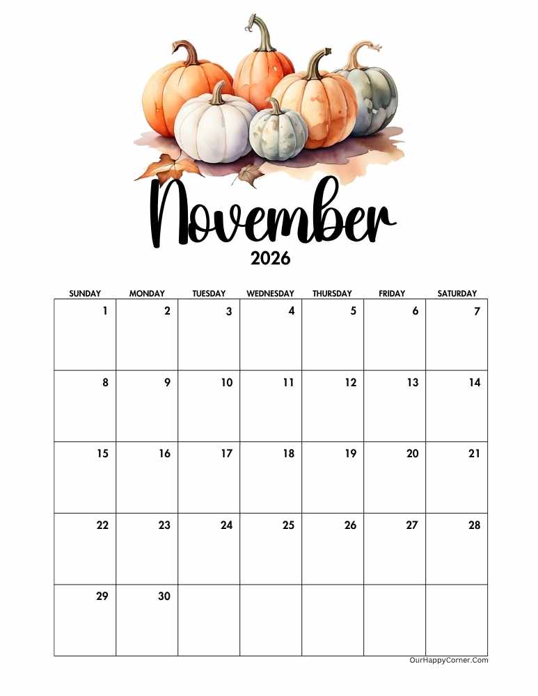 Autumn November calendar