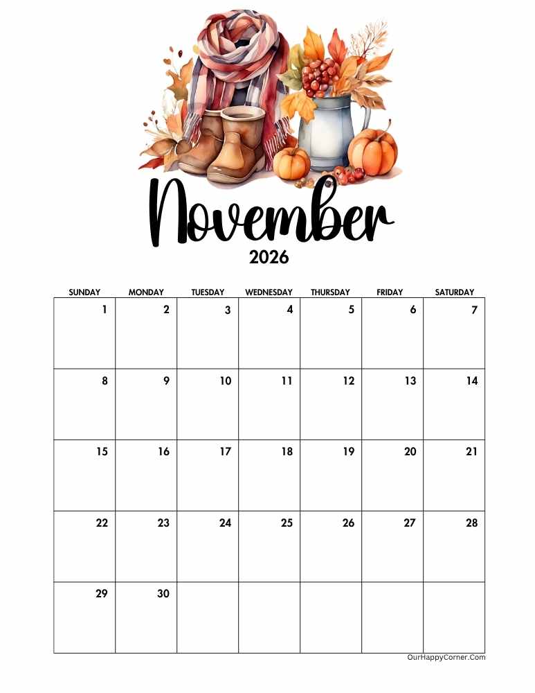 Autumn November calendar