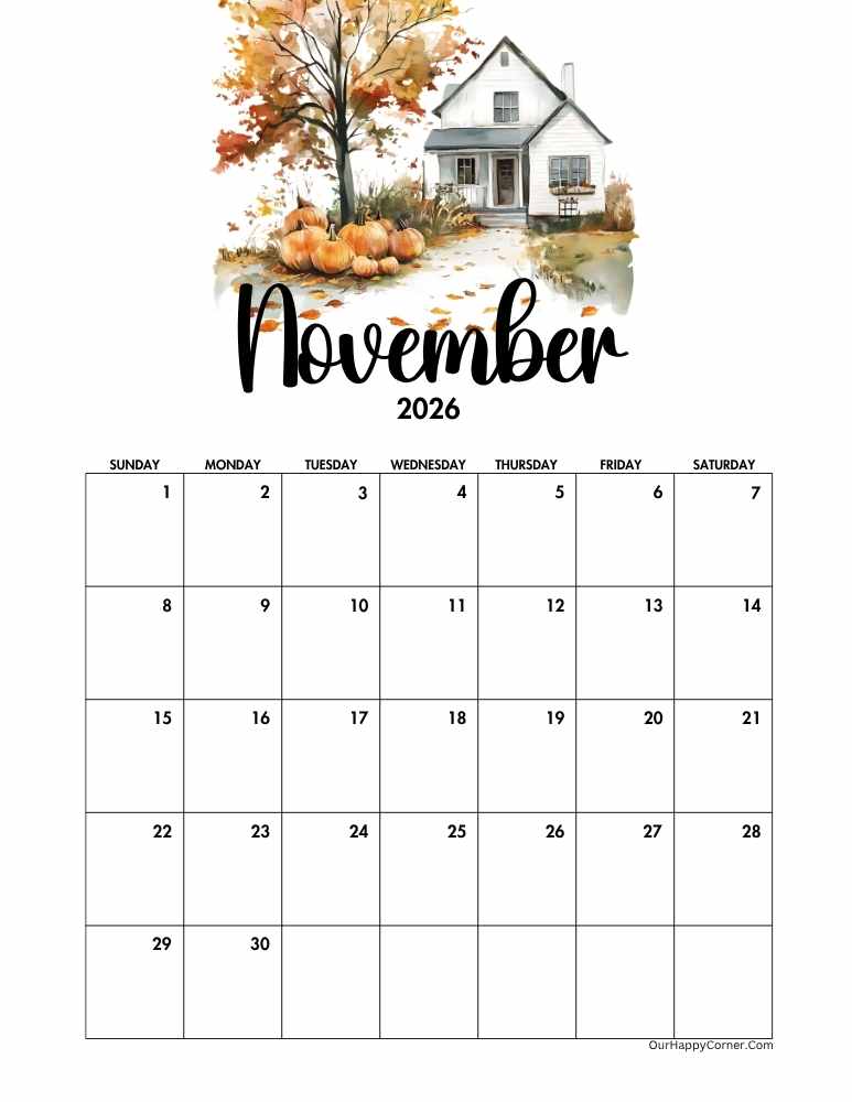 Autumn November calendar