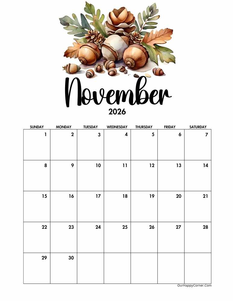Autumn November calendar