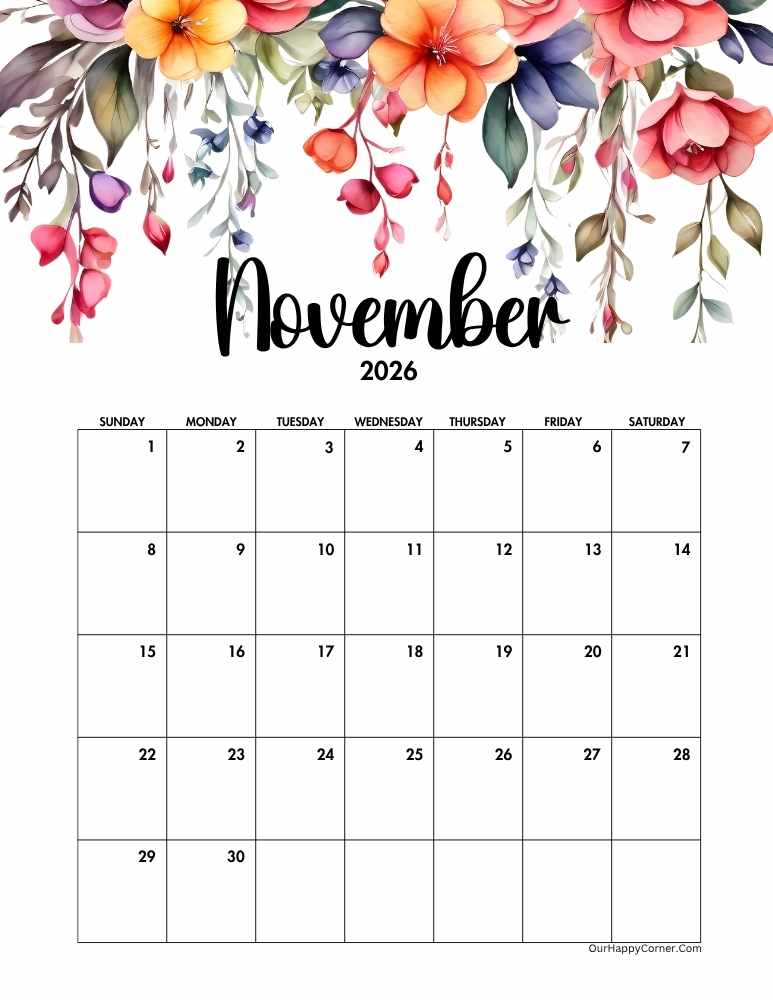 Floral Calendar for November 2026