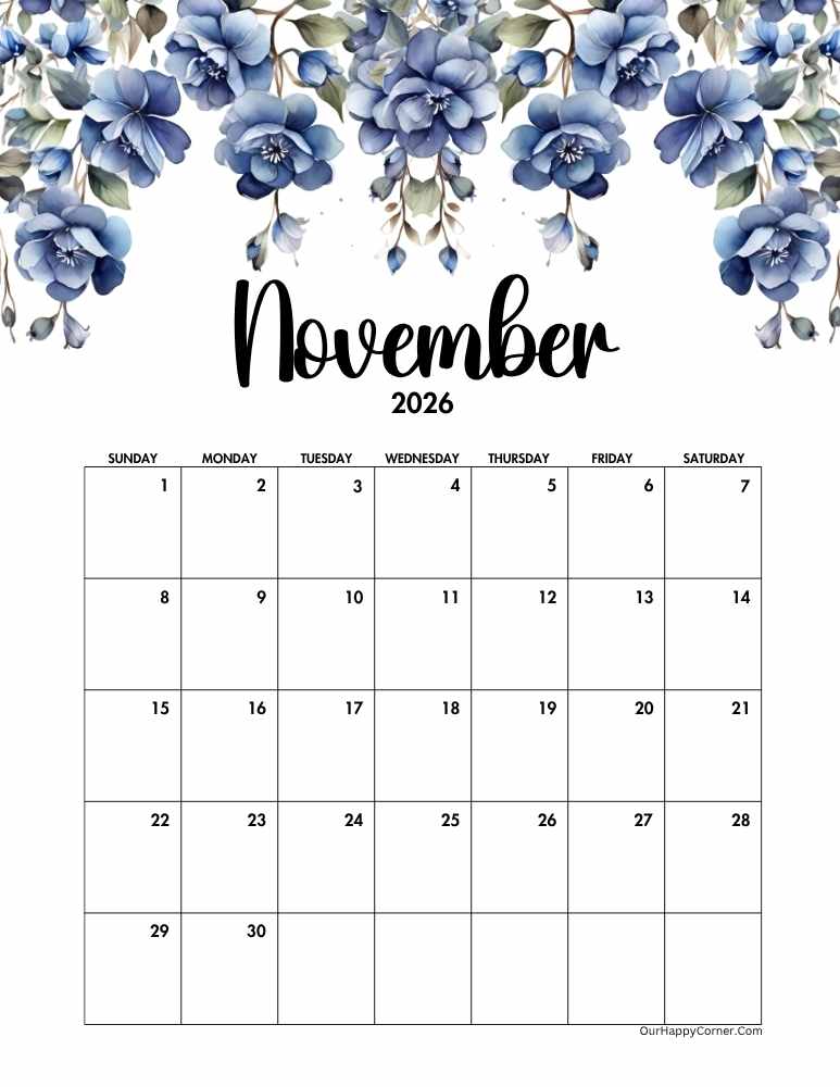 Blue floral decorated calendar