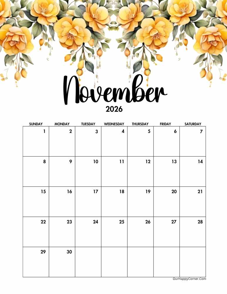 Yellow floral decorated calendar