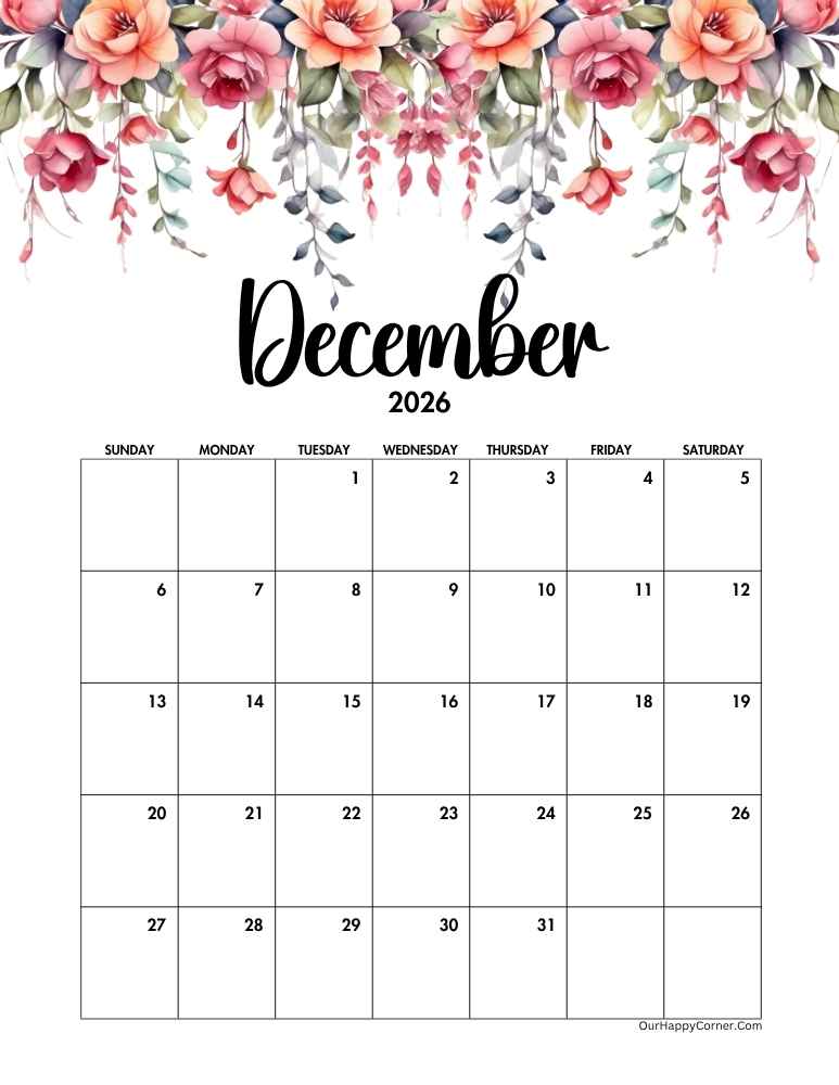 Floral calendar printable