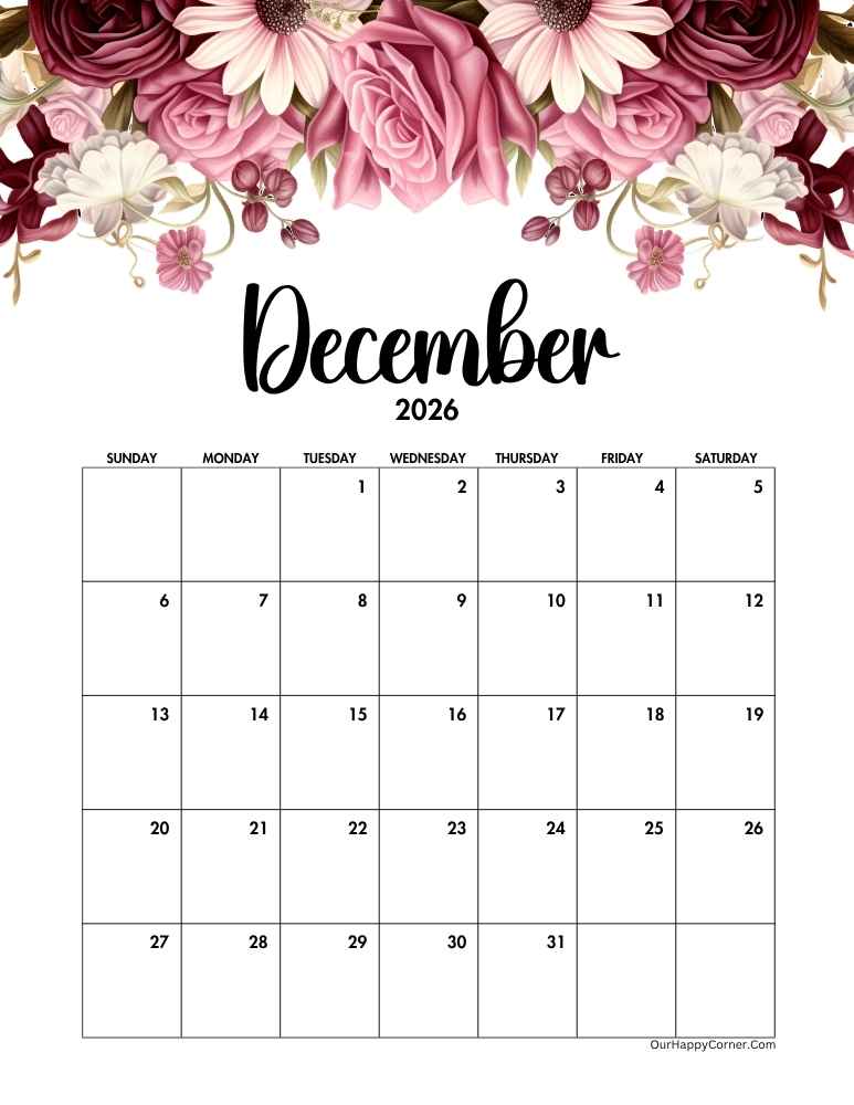 Floral calendar printable