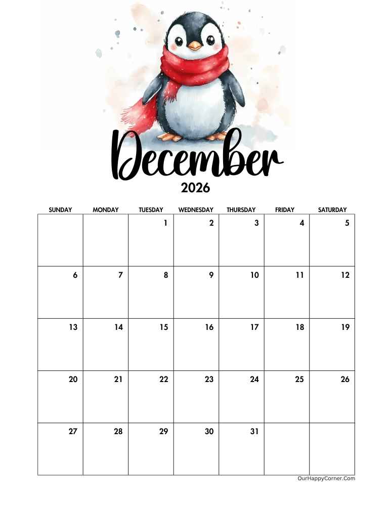Winter themed calendar