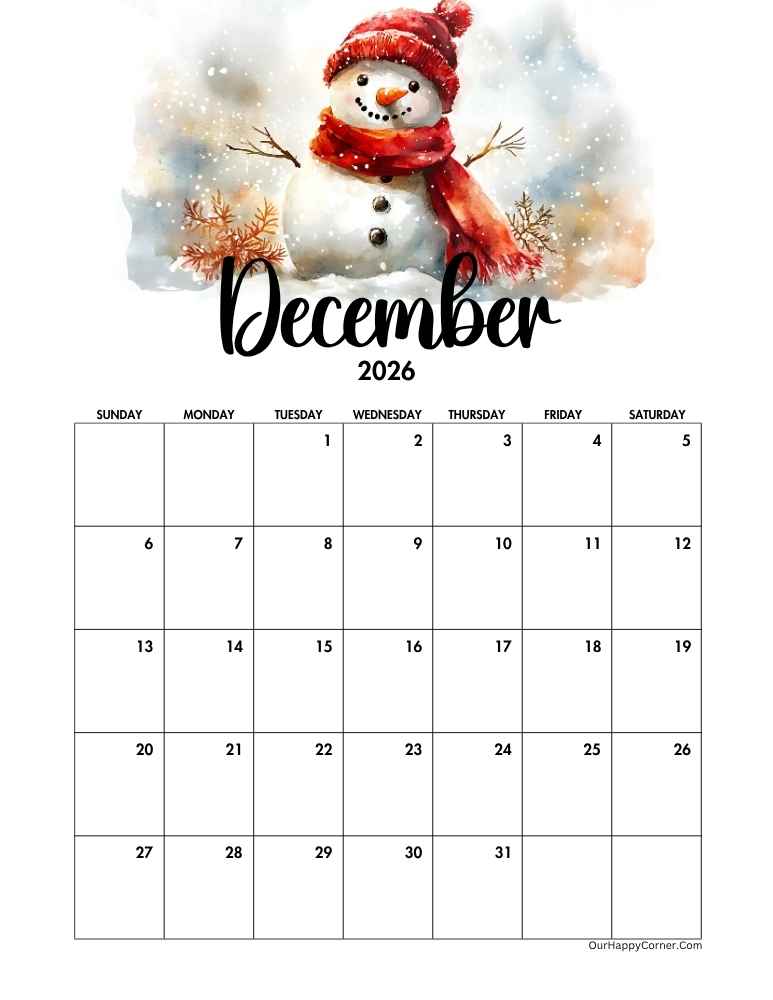 Winter themed calendar