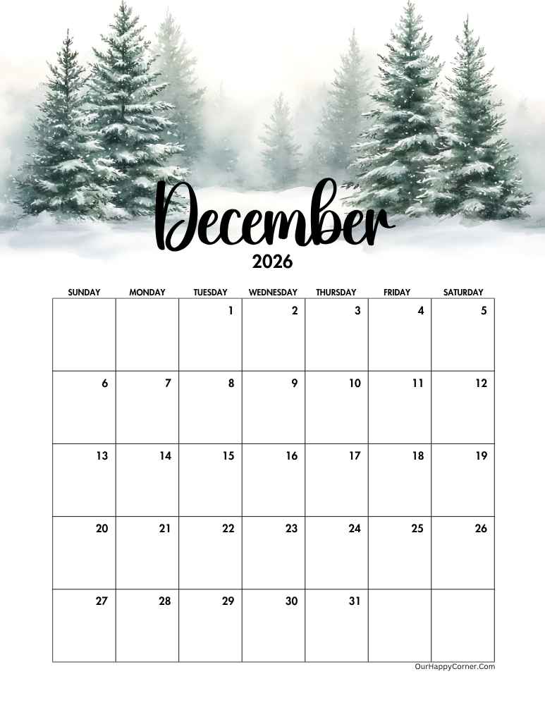 Winter themed calendar