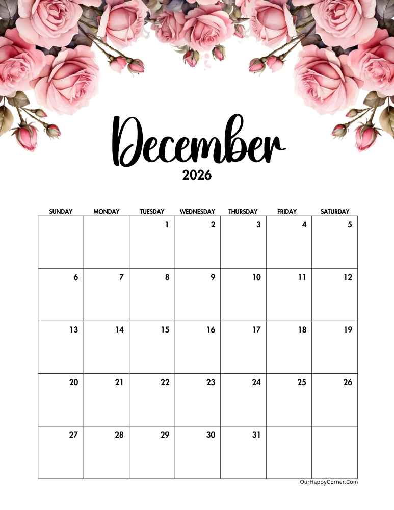Pink roses calendar