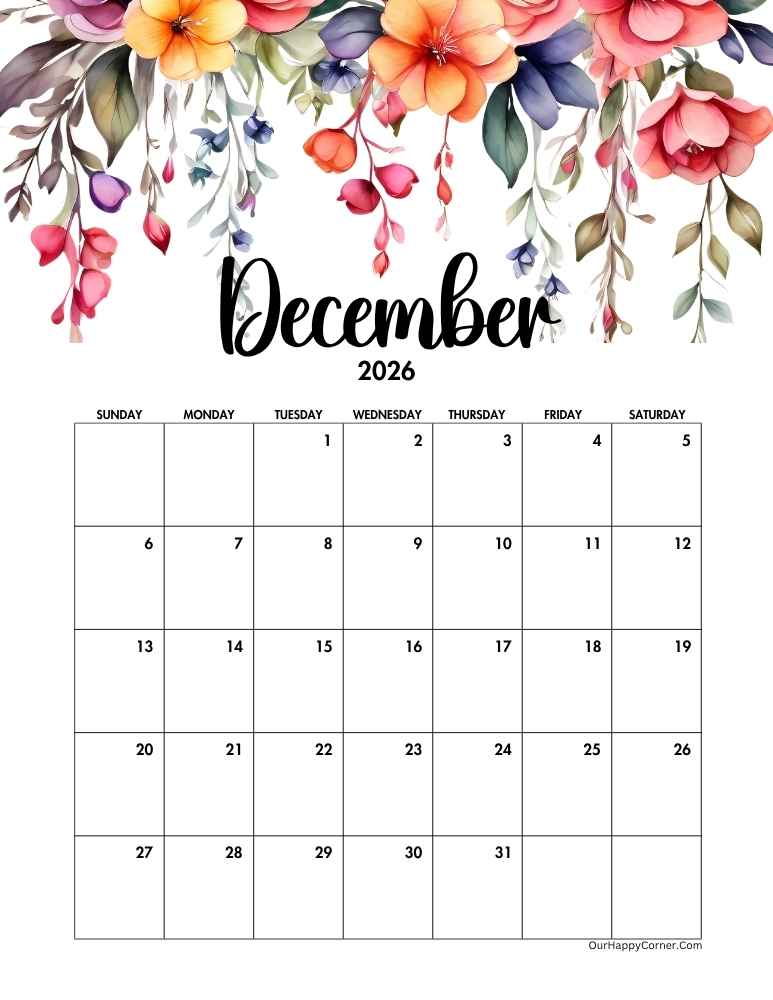 Floral December Calendar